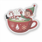Grappige Elf Die Matcha Badkuip Kerstmis Nemen Sticker (Voorkant)