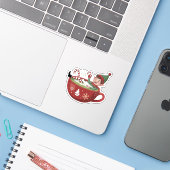 Grappige Elf Die Matcha Badkuip Kerstmis Nemen Sticker (Laptop met iPhone)
