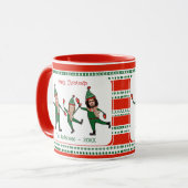 Grappige Elf Familie van Drie Rode Groene Kerstmis Mok (Voorkant links)