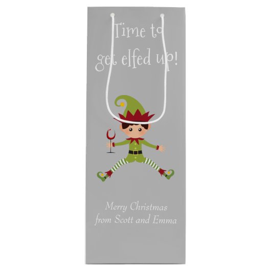Grappige Elf Kerst Elfed Up Wijn  Cadeautas (Voorkant)