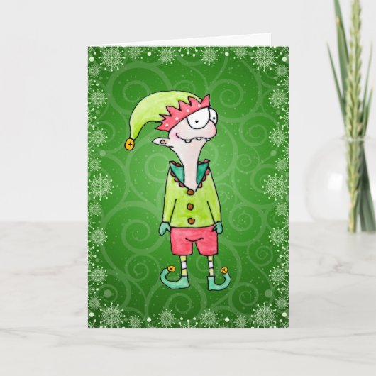 Grappige Elf Kerstkaart Kaart (Voorkant)
