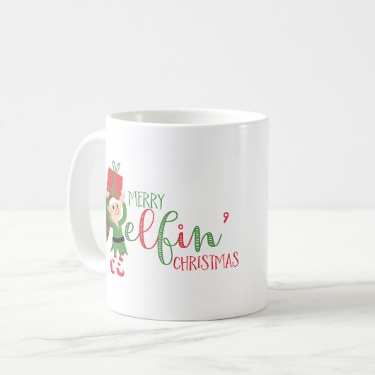 Grappige Elf Merry Elfin' Christmas Koffiemok (Voorkant links)