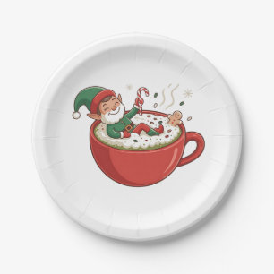 Grappige Elf neemt Bathub op Matcha Drink Papieren Bordje