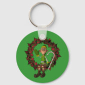Grappige Elf op Krans Kerstvakantie Sleutelhanger (Voorkant)
