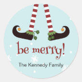 Grappige Elf Ronde Kerststickers Sticker (Voorkant)