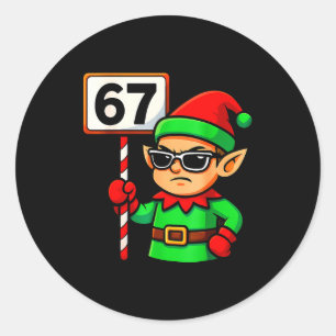 Grappige Elf Zes Zeven 6 7 Meme Kerst Kleding 67 Ronde Sticker
