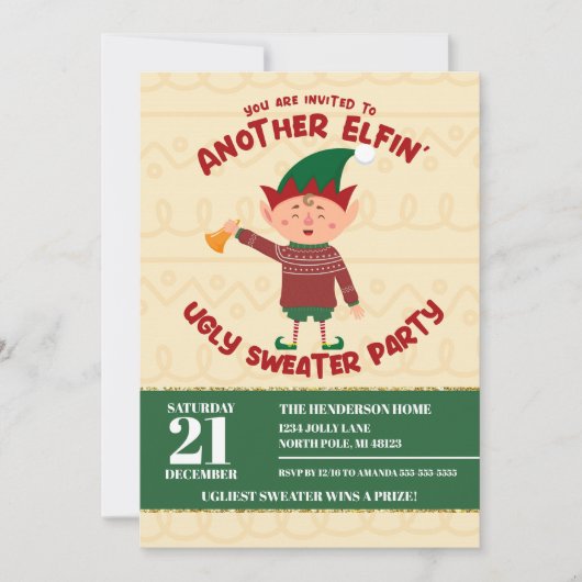 Grappige Elfen Kerstmis Horrortrui Feest Kaart (Voorkant)