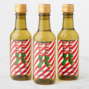 Grappige Elfenbenen Kerstmis Noordpool Ondeugend Wijn Etiket