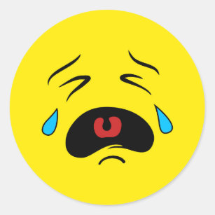 Grappige Emoticon Super Sad Gezicht Huilende Emoji Ronde Sticker