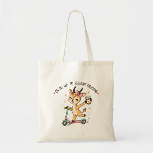 Grappige emotionele regulatie gazelle met koffie tote bag