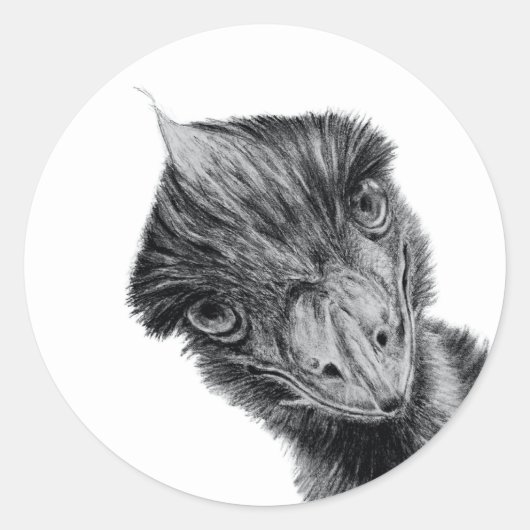 Grappige Emu Gezicht Sticker | Zwart-wit Vogel Kun (Voorkant)