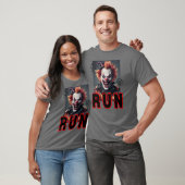 Grappige en enge clown, schreeuwend 'Run' T-shirt (Unisex)