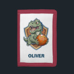 Grappige en grappige dinosaurus die basketbal spee drievoud portemonnee<br><div class="desc">Deze gepersonaliseerde portemonnee van kinderen is voorzien van een grappige en enge trex dinosaurus die basketbal speelt.</div>