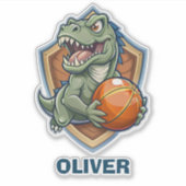 Grappige en grappige dinosaurus die basketbal spee sticker (Voorkant)