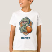 Grappige en grappige dinosaurus die basketbal spee t-shirt (Voorkant)