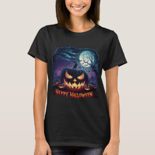Grappige en griezelige Jack-o-lantaarn Gelukkig Ha T-shirt