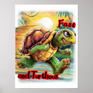 Grappige en kleurrijke cartooneske turtle op een  poster