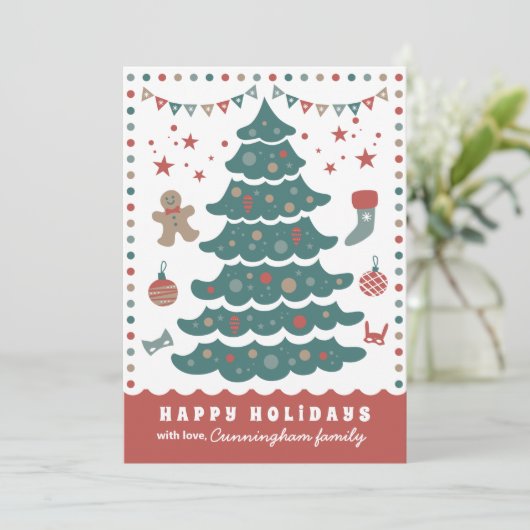 Grappige en leuke kerstpijnboom feestdagenkaart (Staand voorkant)