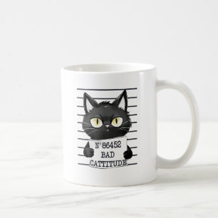 Grappige en Leuke Zwarte Kat Mugshot Koffiemok