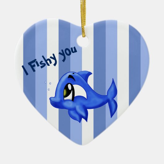 Grappige en schattige dolfijn cartoon illustratie keramisch ornament (Voorkant)