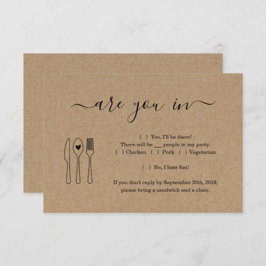 Grappige en schattige uitnodiging antwoordkaart in (Voorkant / Achterkant)