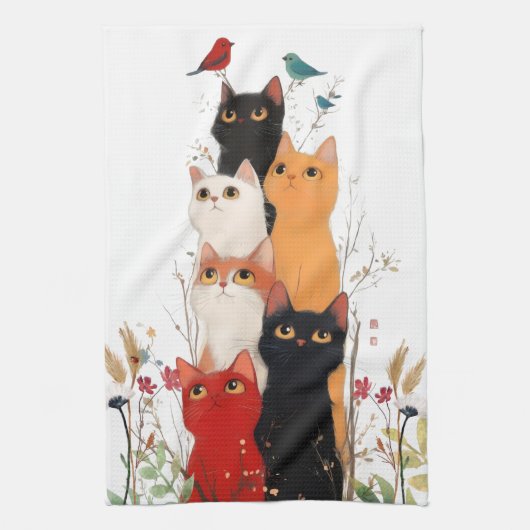 Grappige en Schattigee Curious Cats Keukenhanddoek (Verticaal)