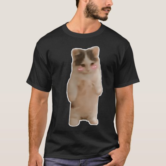 Grappige en Schattigee staande kat of kitten meme T-shirt (Voorkant)