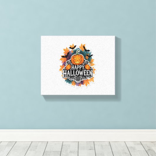 Grappige en spookachtige Halloween Quotes Gelukkig Canvas Afdruk (Insitu (Houten vloer))
