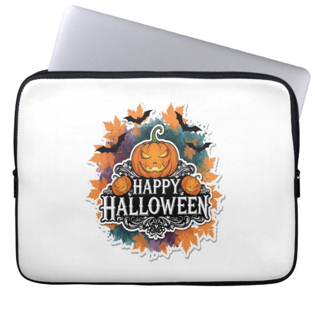 Grappige en spookachtige Halloween Quotes Gelukkig Laptop Sleeve (Voorkant)