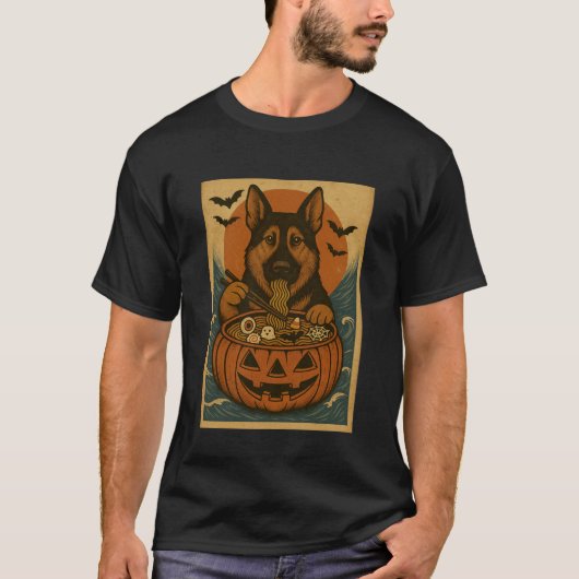 Grappige enge Duitse herder Pompoen Japanse Rame T-shirt (Voorkant)