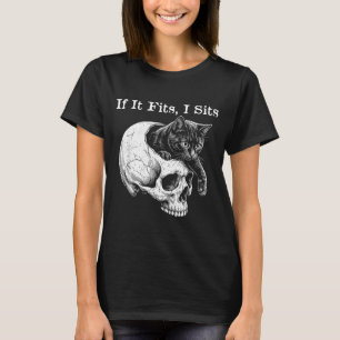 Grappige enge kat Als ik pas, zit ik Schedel Meme T-shirt