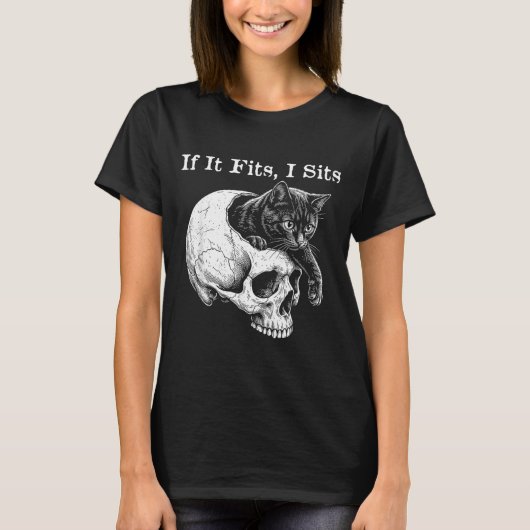 Grappige enge kat Als ik pas, zit ik Schedel Meme T-shirt (Voorkant)