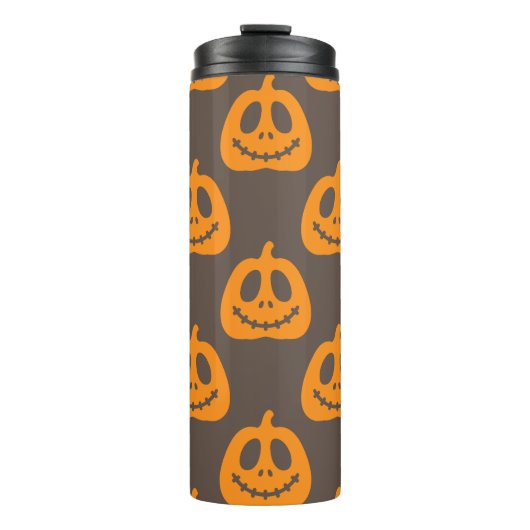 Grappige Enge Pompoen Glimlach Gezichten Thermisch Thermosbeker (Voorkant)