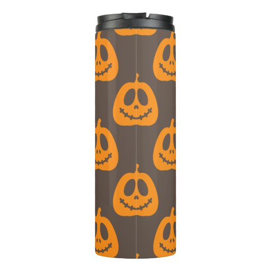 Grappige Enge Pompoen Glimlach Gezichten Thermisch Thermosbeker (Achterkant)