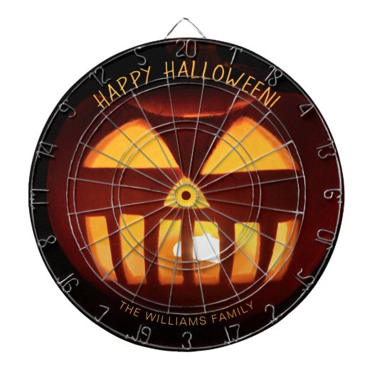 Grappige enge pompoen Happy Halloween Dartbord (Voorkant)