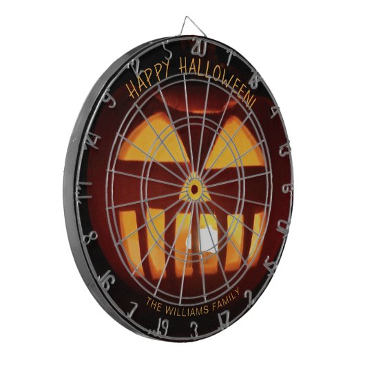 Grappige enge pompoen Happy Halloween Dartbord (Voorkant Links)