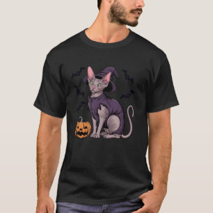 Grappige enge pompoen vleermuis heks Sphynx kat Ha T-shirt