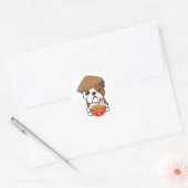 Grappige engelse buldog eet noedels ronde sticker (Envelop)