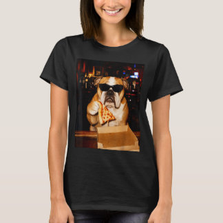 Grappige Engelse Bulldog Eet Pizza Cool Dog Humor T-shirt