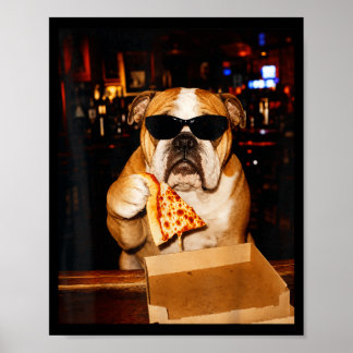 Grappige Engelse Bulldog Eet Pizza Cool Honden Hum Poster