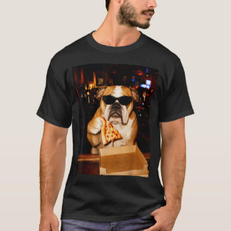 Grappige Engelse Bulldog Eet Pizza Cool Honden Hum T-shirt