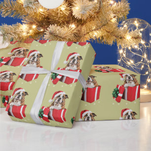 Grappige Engelse Bulldog Hond Kerstboom Lichtjes  Cadeaupapier