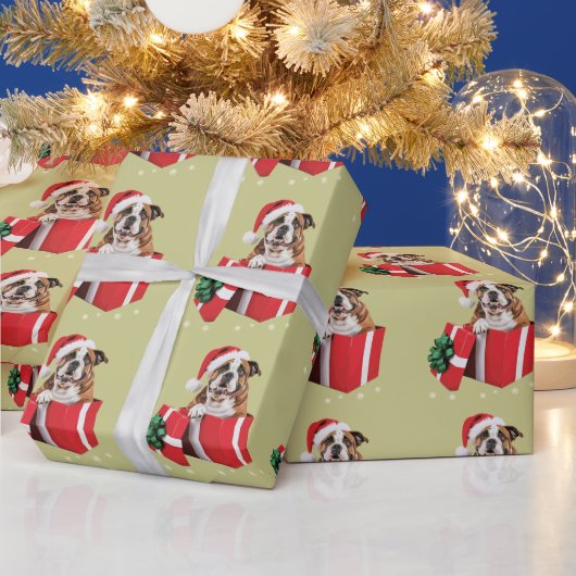 Grappige Engelse Bulldog Hond Kerstboom Lichtjes Cadeaupapier (Feestdagen)