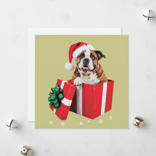 Grappige Engelse Bulldog Hond Kerstboom Lichtjes  Feestdagenkaart