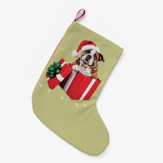 Grappige Engelse Bulldog Hond Kerstboom Lichtjes  Kleine Kerstsok (Voorkant (Hangend))