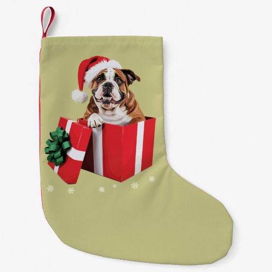 Grappige Engelse Bulldog Hond Kerstboom Lichtjes  Kleine Kerstsok (Voorkant)