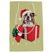 Grappige Engelse Bulldog Hond Kerstboom Lichtjes Medium Cadeauzakje (Voorkant)