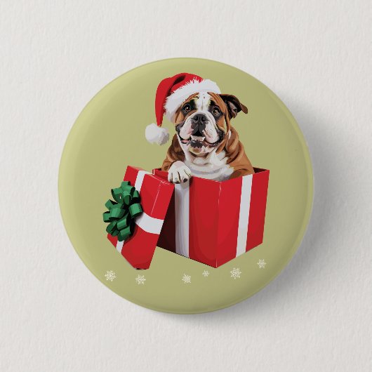 Grappige Engelse Bulldog Hond Kerstboom Lichtjes  Ronde Button 5,7 Cm (Voorkant)