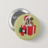 Grappige Engelse Bulldog Hond Kerstboom Lichtjes  Ronde Button 5,7 Cm (Voorkant /achterkant)