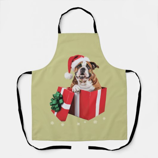 Grappige Engelse Bulldog Hond Kerstboom Lichtjes Schort (Voorkant)